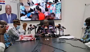 Peter Mac Manu addressing the media at the NPP headquarters