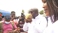 Vice President Dr Mahamudu Bawumia quenching his thirst with coconut water