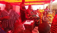 Okyenhene addressing the first State Council meeting of the year at Kibi