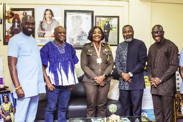 Mrs Patience Baffoe-Bonnie (middle) received a delegation from GAF led by Charles Osei Asibey