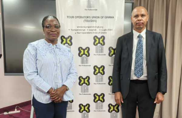 TOUGHA president, Yvonne Donkor (L) and Dominic Louis, Head of Sales at Air Tanzania Company (R)