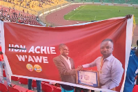 Frederick Acheampong's mockery banner at Baba Yara Sports Stadium