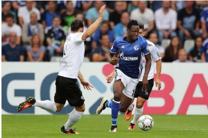 Baba Rahman (in blue) joined the German side from Chelsea but injury woes has kept him away