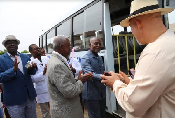 CEO and Board Members of FOCOS receive the 33-seater Volvo Eicher bus from Svani
