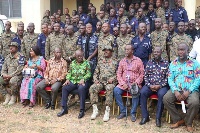 Akufo-Addo in a picture with Taskforce at Akyem Afosu on day two of his 3-day tour of Eastern Region