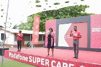 Vodafone CEO Ghana, Yolanda Cuba [Middle] speaking at the launch