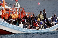 Migrants on a life boat