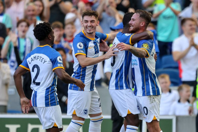 Tariq Lamptey joins his teammates to celebrate a goal