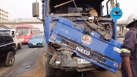 Tipper truck driver, Godfred Awudi ran into an empty fuel tanker after his brakes failed