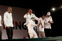 Shatt Wale on stage at NDC rally with Mahama and other NDC excecutives