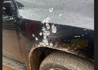 Bullet holes in a Toyota Land Cruiser belonging to former lawmaker Adwoa Safo