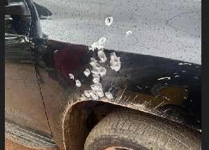 Bullet holes in a Toyota Land Cruiser belonging to former lawmaker Adwoa Safo