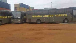 Some of the buses at the Port of Tema after they were cleared