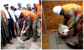 Weah laying the foundation for the construction of Liberia's first Military Hospital