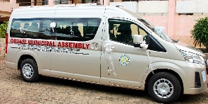 The newly purchased bus by the Obuasi Municipal Assembly