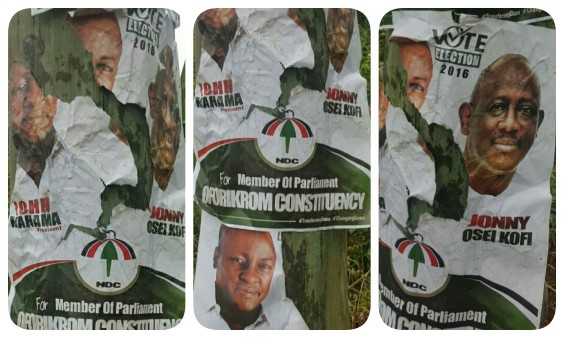 Some of the torn posters of President Mahama and Mr Osei Kofi