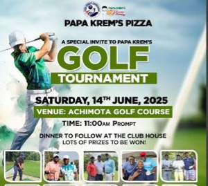 The Papa Krem's Pizza golf tournament will happen at the Achimota Golf Course