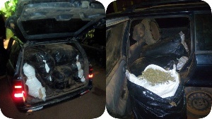 The suspected Indian hemp at the boot of the Opel Astra caravan
