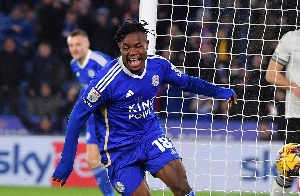 Issahaku has been captured enjoying the joyous news of Leicester's promotion with his teammates
