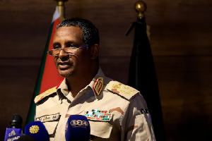 Deputy head of Sudan's sovereign council General Mohamed Hamdan Dagalo speaks during a presser