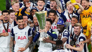 Tottenham Hotspur players celebrating their Europa League title win