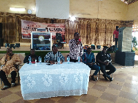 Member of Parliament for Upper Manya Krobo, Bismark Tetteh Nyarko (with the microphone)