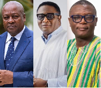 L-R: President Mahama, ex-sports minnister Afriyie Ankrah and current minister Kofi Adams