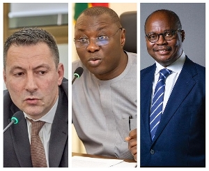IMF Mission Chief for Ghana, Stephane Roudet, Dr. Amin Adam and BoG Governor, Dr Addison