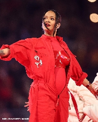Rihanna performed in an all-red costume