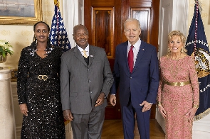 Uganda president and his daughter with the Bidens pose for a photo at the White House | File photo