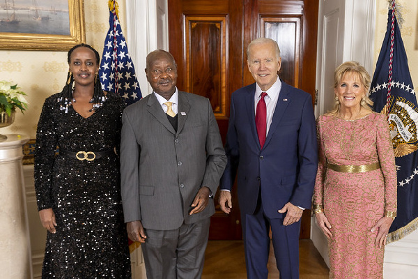 Uganda president and his daughter with the Bidens pose for a photo at the White House | File photo
