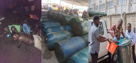 The suspects were arrested while transferring fuel from a ship to drums and gallons at Aflao