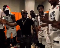 King Promise (in black attire) entertained APR players in the Basketball African League