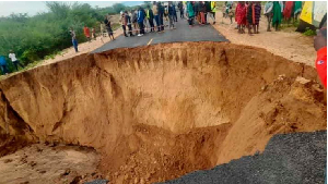 The Kitale - Kapenguria -Lodwar Juba highway road cut off at Lou's in West Pokot County, Kenya