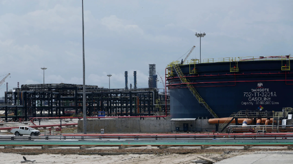 An oil tank farm, seen during the opening ceremony of Africa’s biggest oil refinery in Lagos