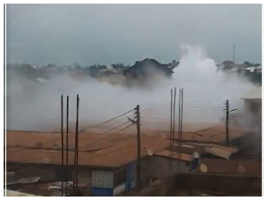 Snipped of Obuasi Kunka junction with smoke amid gas explosion scare