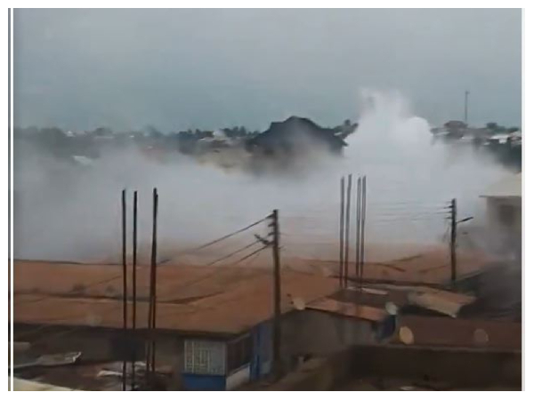 Snipped of Obuasi Kunka junction with smoke amid gas explosion scare