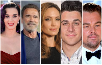 From L to R: Katy Perry, Arnold Schwarzenegger, Angelina Jolie, David Henrie, and Leonardo DiCaprio