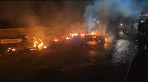 Photo of vehicles in flames due to road crash
