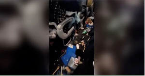 Video taken shows chaos on board, with trays, food and other objects strewn across the floor