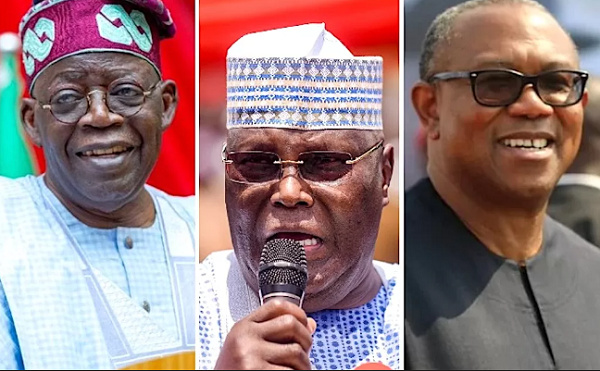Bola Tinubu of the APC party, Atiku Abubakar of PDP and Peter Obi of the Labour Party (LP)