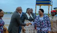Ablakwa shakes hands with President Netumbo Nandi-Ndaitwah