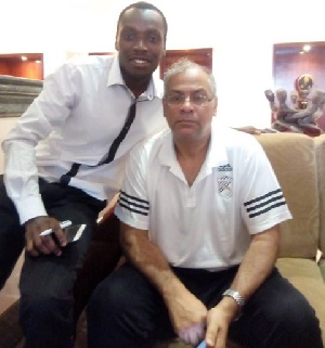 Gideon Boateng of Oyerepa FM sitting next to Al Tahaddy's Dr Khalid Kwafi