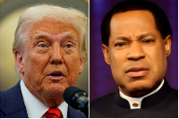 President Donald Trump (L) and Pastor Chris