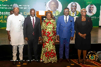 Vice President Prof. Naana Jane Opoku-Agyemang [L] with some leaders in parliament