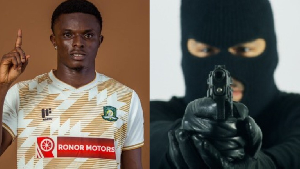 Berekum Chelsea player Dominic Frimpong (L) died from gunshot during the robbery attack