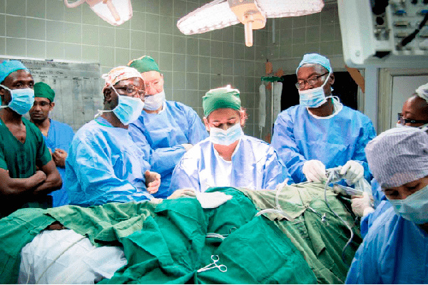 The surgical team was made of Doctors, Nurses, Anaesthetists