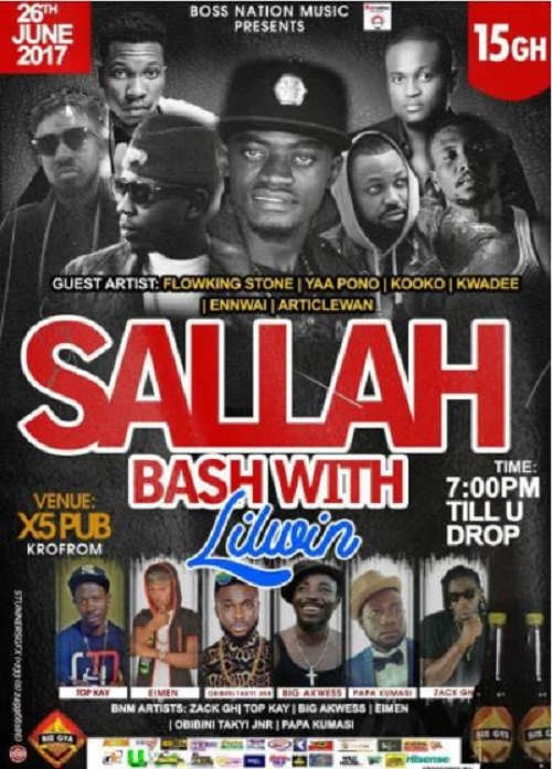 Kwadwo Nkansah known in the industry as Lilwin is holding a mega Sallah Bash in the Ashanti Region