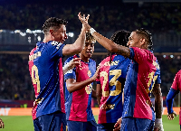 Barcelona players celebrating a goal