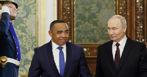 President Vladimir Putin, right, and Madagascar's President Michael Randrianirina